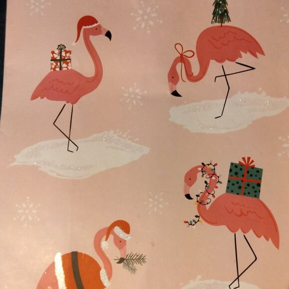 Pink Flamingo Christmas Gift Bag Ribbon Handles Fa La Lamingo Tag - Picture 4 of 6